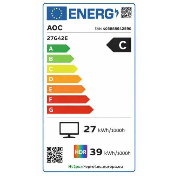 AOC 27G42E SERIE GAMING 27'' MONITOR IPS FHD FRAMELESS 180HZ HDR10 ANTIRIFLESSO