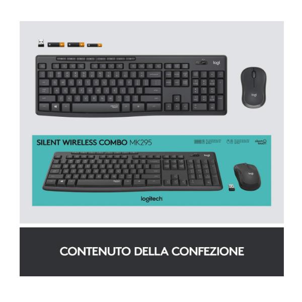 LOGITECH MK295 TASTIERA SILENT CON MOUSE WIRELESS SENZA FILI BLACK